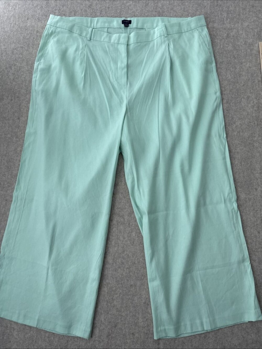 J Crew Linen Blend Wide Leg Pleated Trouser Mint Green Womens Plus 24 New